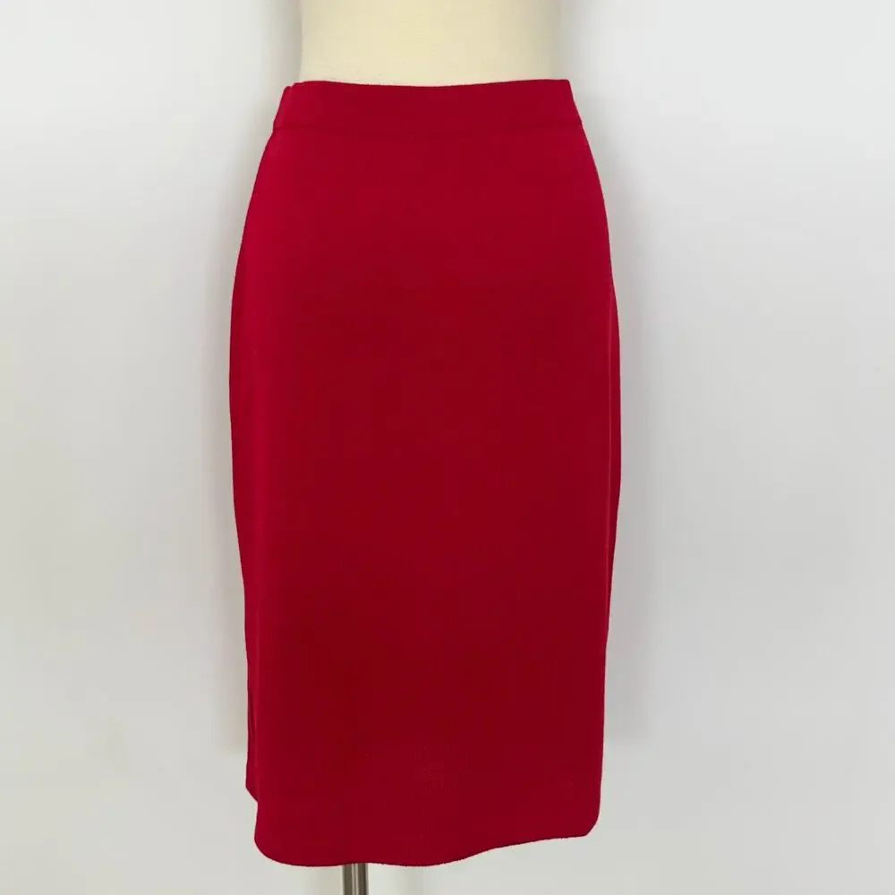 St. John Collection Pencil Skirt Santana Knit Red Knee-Length with Side Slit 10